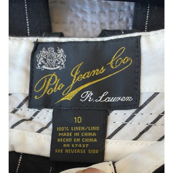 Vtg NWT Deadstock Polo Ralph Lauren Sz 10 Linen Blk Pinstripe Wide Leg Cuff Pnts - Picture 3 of 9